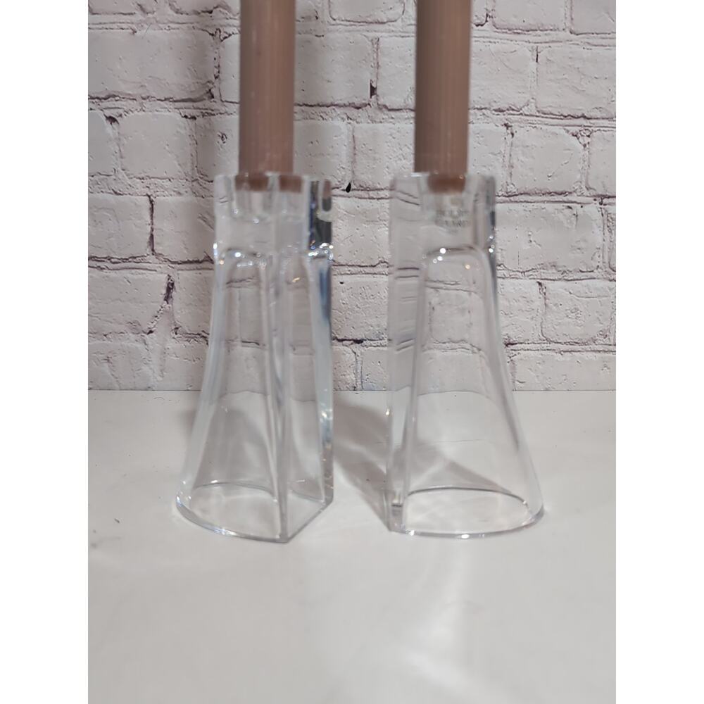 Holmegarrd Denmark MCM Bookend Set Of 2 Clear Glass Modern Candle Sticks